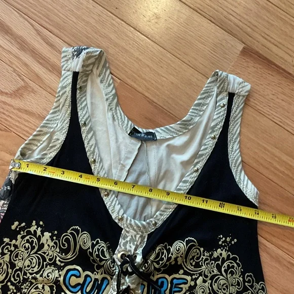 Black Boho Graphic Tank tunic Dress Turquoise NWOT Small Ptp 14 hits mid thigh - Picture 2 of 11